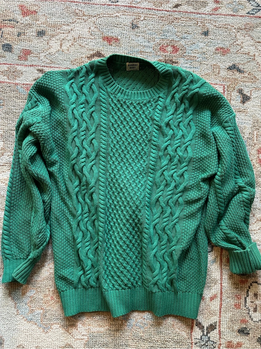 Aritzia Sunday Best women Green Cable Knit Sweater